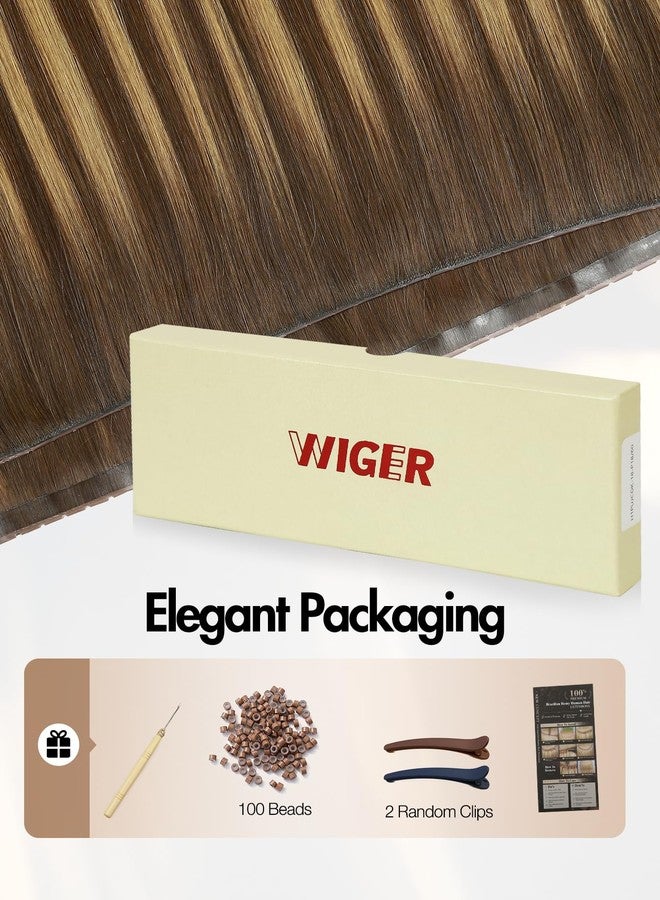 WIGER Invisible Edge Genius Butterfly Hair Extensions Real Human Hair Double Weft Hand-Tied Remy Human Hair Extensions With Dark Roots Injected Highlighted Blonde Micro Bead PU Skin Weft for Women - Image 5